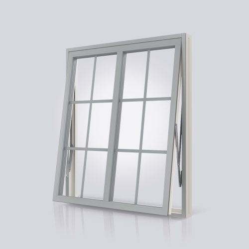 Ljusgrått fönster med mellanglasspröjs.